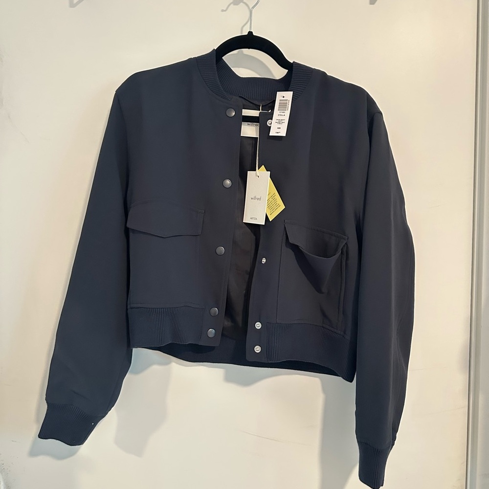 NWT Wilfred Stella Navy cropped Bomber Jacket